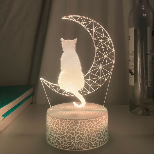 Lámpara LED 3D Decorativa Luna y Gato - Luz Acrílica Interior - Image 3