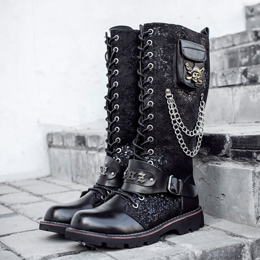 Botas Altas Hombre Estilo Rock Punk Caña Larga Frosted Locomotive - Image 2