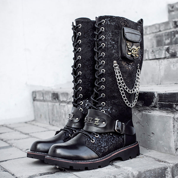 Botas Altas Hombre Estilo Rock Punk Caña Larga Frosted Locomotive