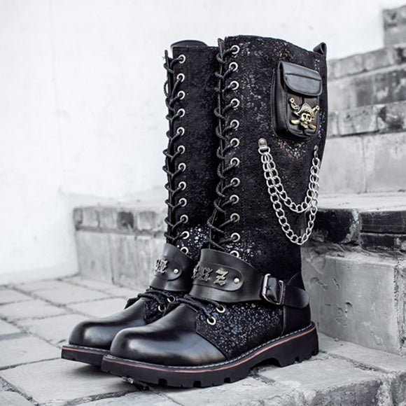 Botas Altas Hombre Estilo Rock Punk Caña Larga Frosted Locomotive