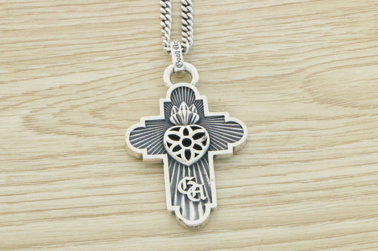 Collar de Plata Esterlina con Colgante Cruz y Flor de Cerezo Vintage Unisex - Image 10
