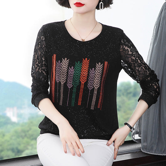 Blusa Elegante con Encaje y Detalles Brillantes para Mujer