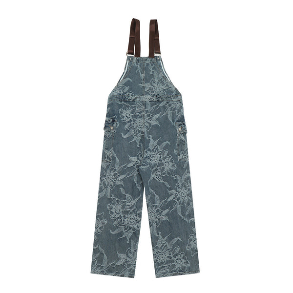 Pantalón Denim con Tirantes y Estampado Floral para Hombre