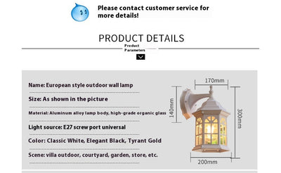 Lámpara de Pared Exterior Estilo Europeo para Balcón y Jardín - Image 9