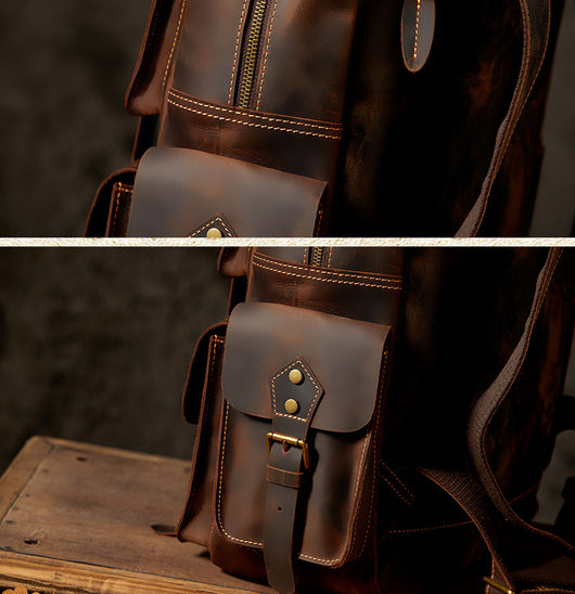 Mochila de Cuero Crazy Horse Retro para Viajeros Modernos - Image 9