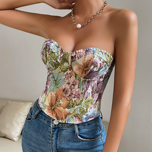 Banda Cintura Ajustable Estilo Retro Floral - Top Tubo Versátil - Image 15
