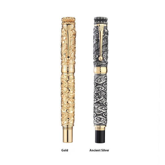 Bolígrafo Dorado Estilo Chino Retro con Relieve 18K - Diseño Bicolor Premium