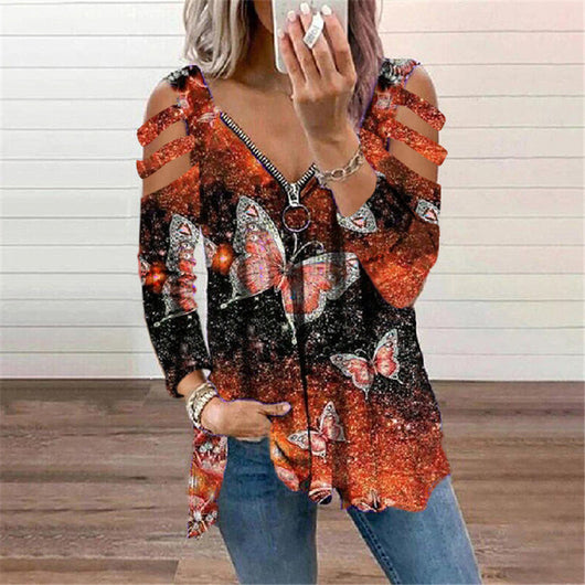 Blusa Manga Larga con Escote V y Estampado de Mariposas - Image 6