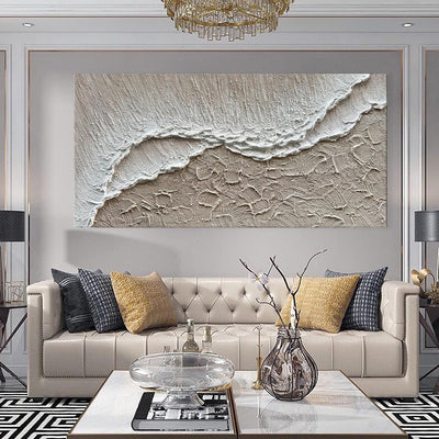 Cuadro Óleo Playa Texturizado Olas del Mar Pintura Manual Lienzo Blanco Decoración Moderna - Image 4