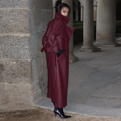 Abrigo de Cuero Largo para Mujer - Elegancia Sofisticada para Otoño e Invierno - Image 16