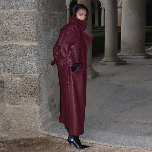 Abrigo de Cuero Largo para Mujer - Elegancia Sofisticada para Otoño e Invierno - Image 16