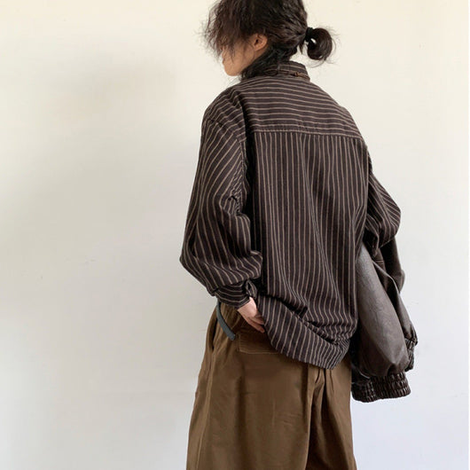 Camisa Retro Japonesa a Rayas para Primavera y Otoño - Image 11