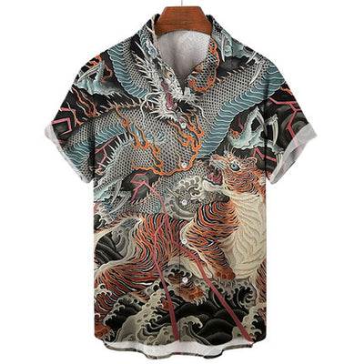 Camisa Casual Slim Estampado 3D Playa Manga Corta para Hombre - Image 11
