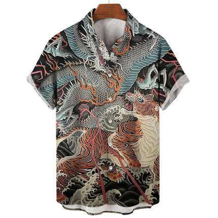 Camisa Casual Slim Estampado 3D Playa Manga Corta para Hombre - Image 11