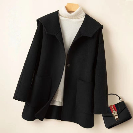 Abrigo de Cachemir Reversible Talla Grande con Cuello Marinero