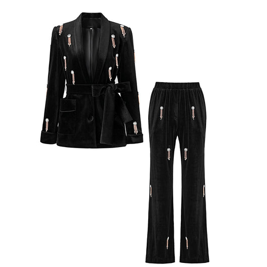 Traje de Terciopelo con Detalles de Cuentas para Mujer - Image 4