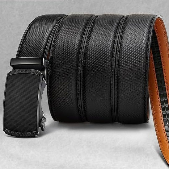 Cinturón de Cuero para Hombre con Hebilla Automática y Acabado Mate