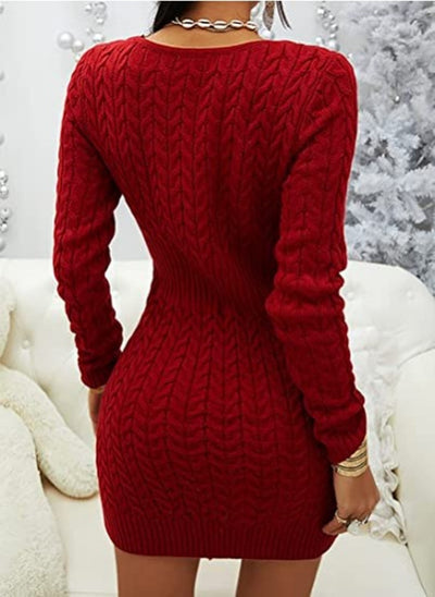 Suéter Vestido Ajustado Cuello V Mujer - Tejido Liso con Opción Cremallera - Image 25