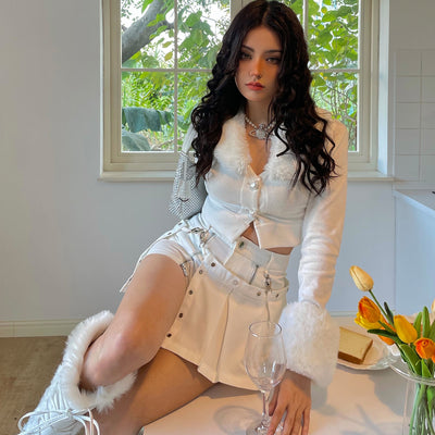 Suéter Tejido Retro Desmontable con Forro de Peluche - Edición Invierno