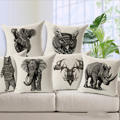 Funda de Almohada Elefante en Algodón y Lino