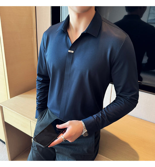 Camisa Manga Larga Cuello V sin Planchado - Image 21