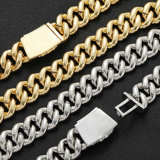 Cadena Cubana Miami 15mm-20mm Chapada en Oro Real con Cierre Tipo Buckle - Image 41