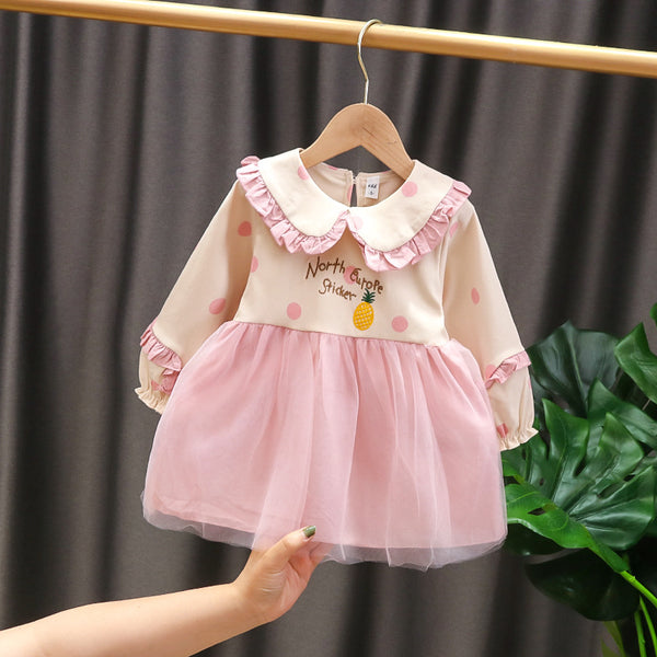 Vestido Infantil de Algodón Mesh con Manga Larga
