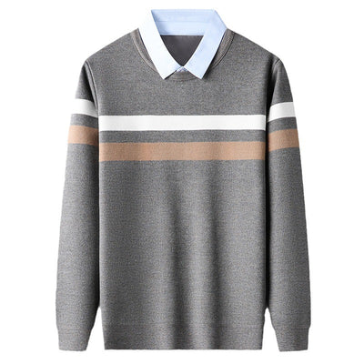 Suéter Rayado con Cuello Postizo Falso Dos Piezas para Hombre - Image 3