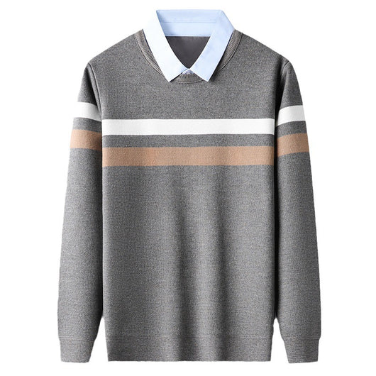Suéter Rayado con Cuello Postizo Falso Dos Piezas para Hombre - Image 3