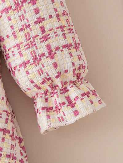 Vestido Infantil Cuadros con Cuello de Encaje y Moño - Image 8
