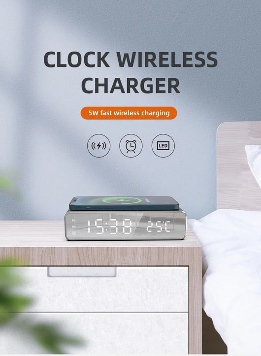 Reloj Despertador LED con Cargador Inalámbrico, Espejo HD y Termómetro - Image 7