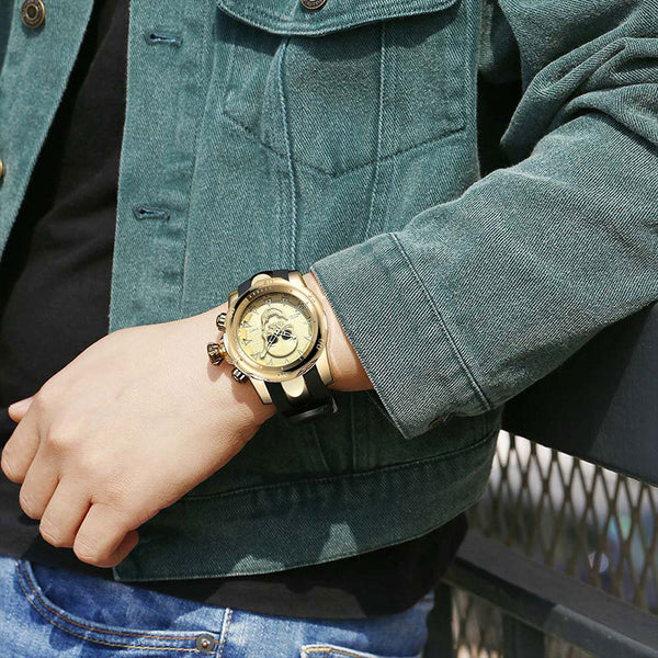 Reloj de Hombre Calavera Diseño Atrevido Esfera Grande Correa de Silicona Cuarzo