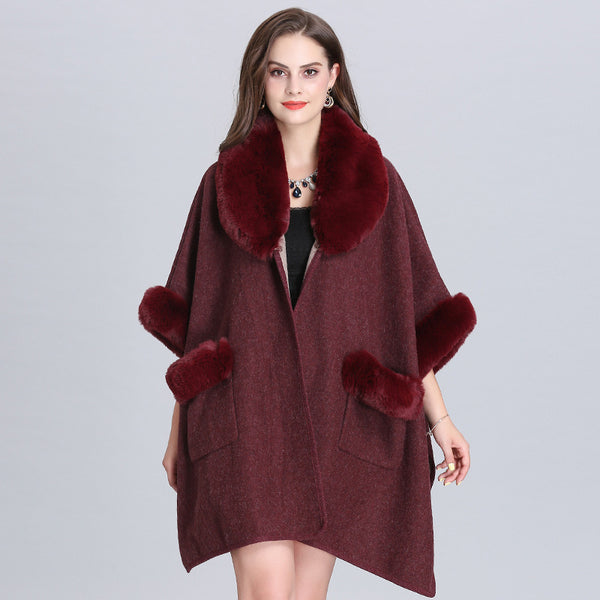 Cardigan de Lana con Cuello de Piel y Bolsillos