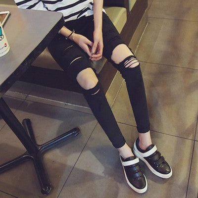 Pantalones Lápiz de Mezclilla Falsa con Rotura en la Rodilla para Mujer