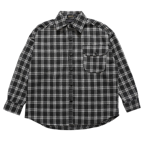 Camisa de Cuadros Hombre con Bordado de Letras - Manga Larga Suelta Estilo Urbano Otoño