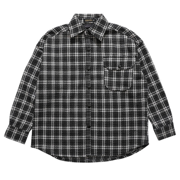 Camisa de Cuadros Hombre con Bordado de Letras - Manga Larga Suelta Estilo Urbano Otoño