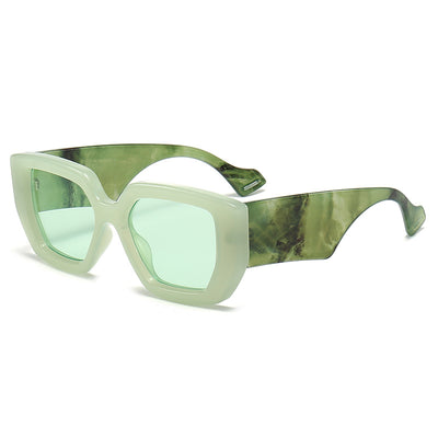 Beige square frame sunglasses with dark gray lenses, featuring a thick, fashion-forward design. - Image 3
