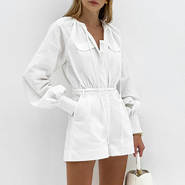 Jumpsuit Holgado de Algodón Slub Blanco para Mujer