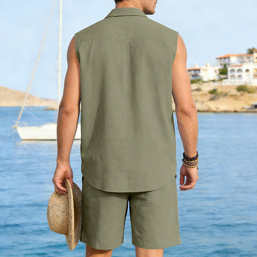 Conjunto de Camisa y Pantalones Cortos de Lino para Hombre - Image 37