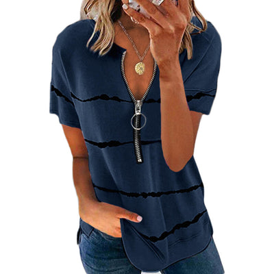 Camiseta Suelta para Mujer con Cremallera, Estampado y Rayas - Image 6