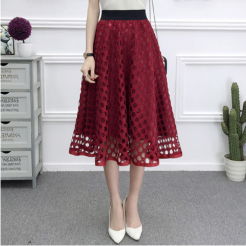 Falda Tutú de Cintura Alta con Encaje Calado - Diseño Voluminoso A para Primavera y Verano - Image 4
