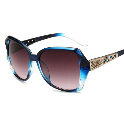 Women's retro big frame sunglasses with brown faceted frames, gradient purple lenses, and rhinestone-detailed silver temples. - Image 6