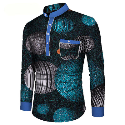 Camisa Casual Estampada Africana de Manga Larga para Hombre - Image 7