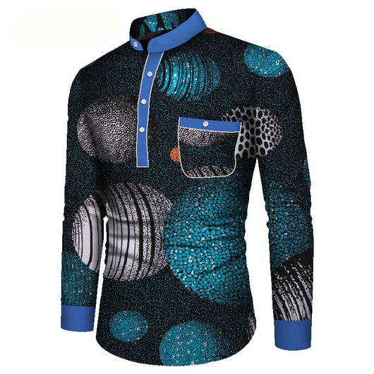 Camisa Casual Estampada Africana de Manga Larga para Hombre - Image 7