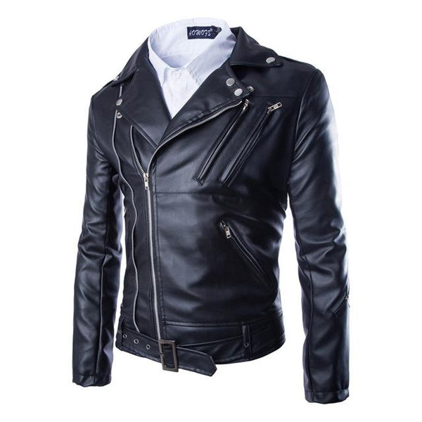 Abrigo de Cuero Slim Fit con Solapa