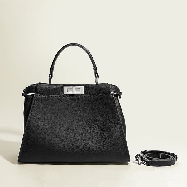 Bolso de Cuero Premium con Patrón Lychee y Cierre Metálico