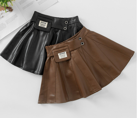 Falda de Cuero Infantil Estilo Coreano para Otoño Invierno - Image 11