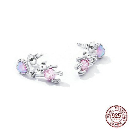 Aretes de Plata 925 con Zirconia Cúbica - Diseño Osito Amor - Image 5