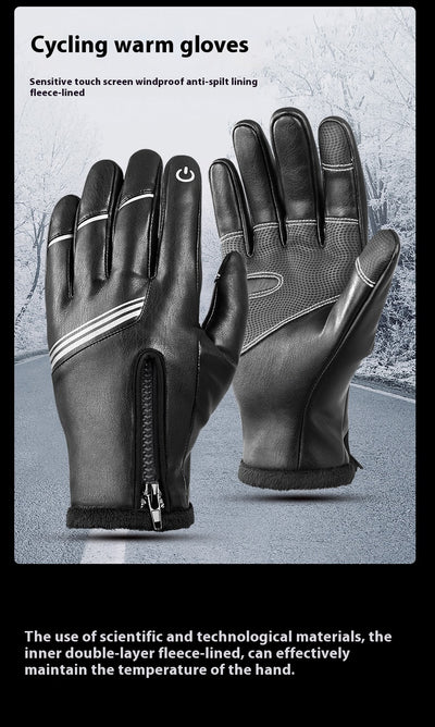 Guantes de Cuero Térmicos Aislados con Forro Polar para Motociclismo Invernal - Image 13