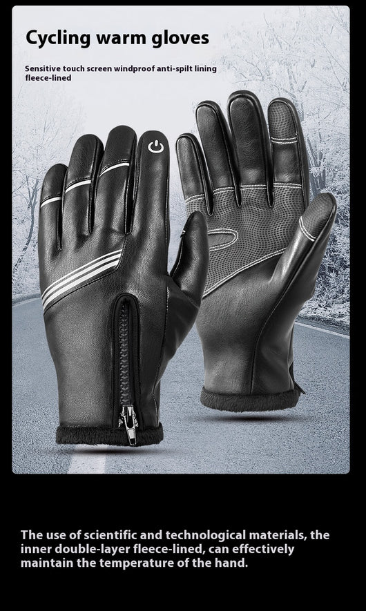 Guantes de Cuero Térmicos Aislados con Forro Polar para Motociclismo Invernal - Image 13